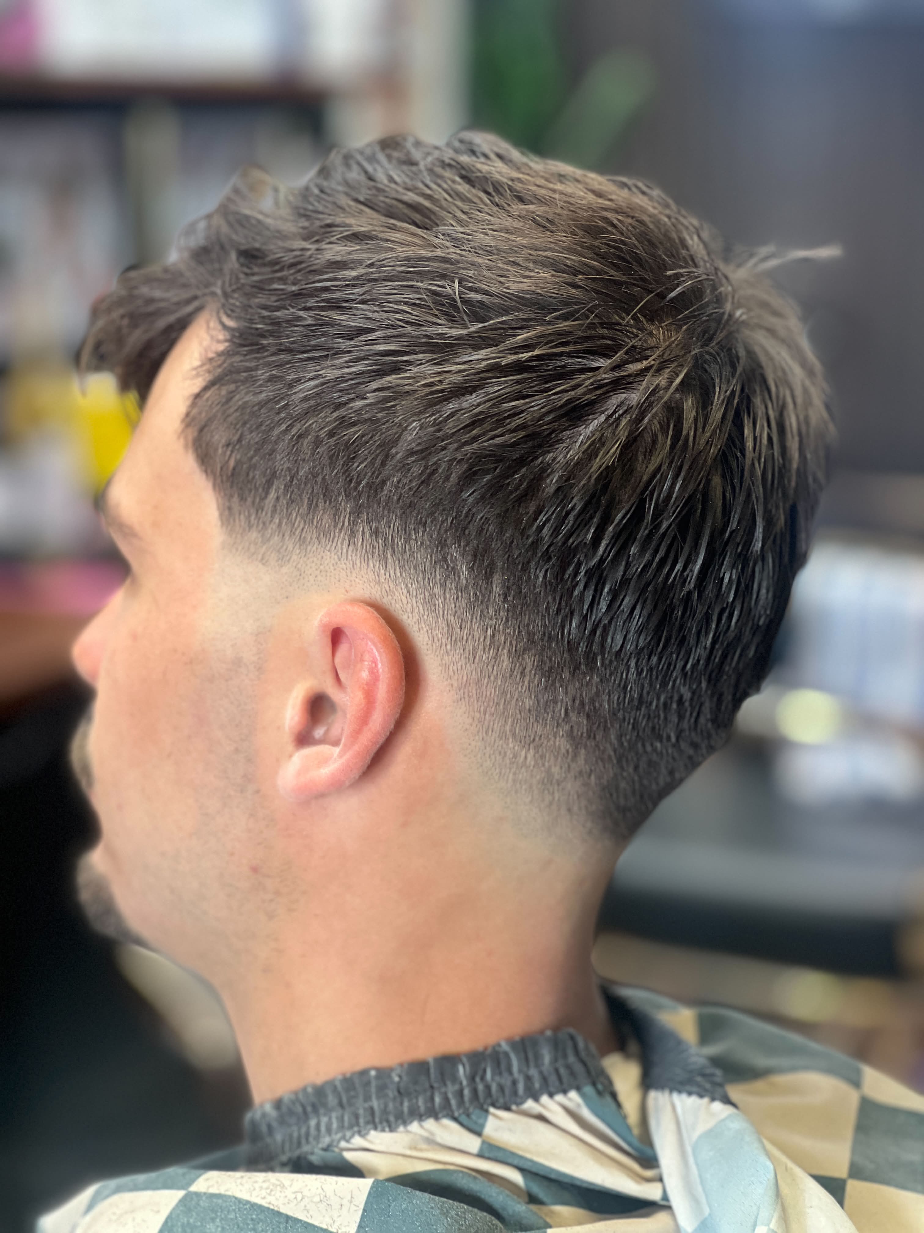 Haircut, side profile, colour